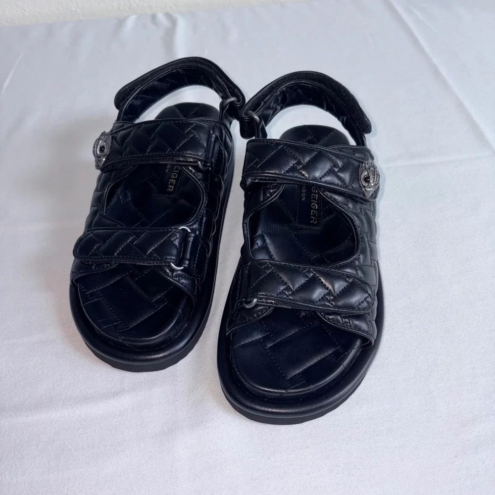Kurt Geiger Meena Quilted Eagle Platform Sandals EU 37 Black Chunky Strappy 7